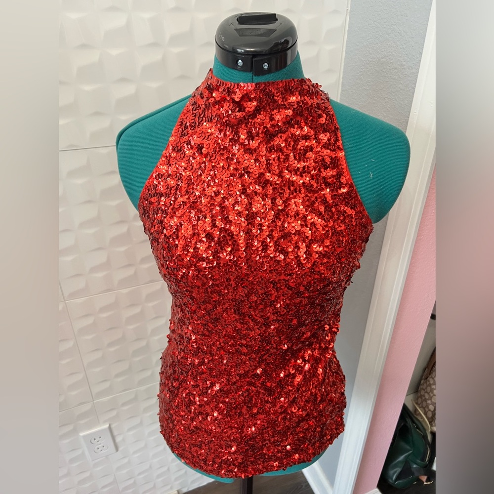 Red sequin sleeveless top
